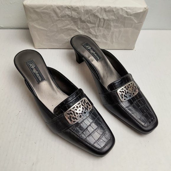 Brighton Steph Black Mules with Low Heel and Decorative Ornament Size 8.5M - Picture 3 of 10